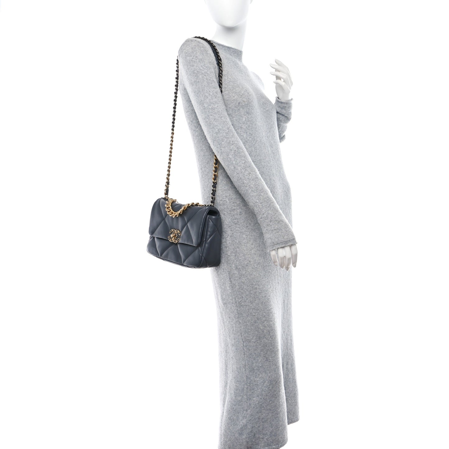 Lambskin Quilted Medium Chanel 19 Flap Dark Grey