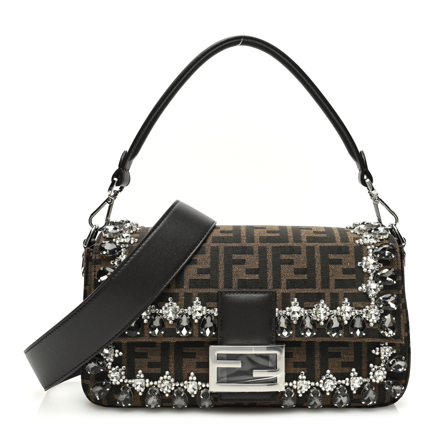 Fendi Fabric Jacquard FF 1974 Crystal Embellished Baguette Tobacco Moro Multicolor 1 of 9