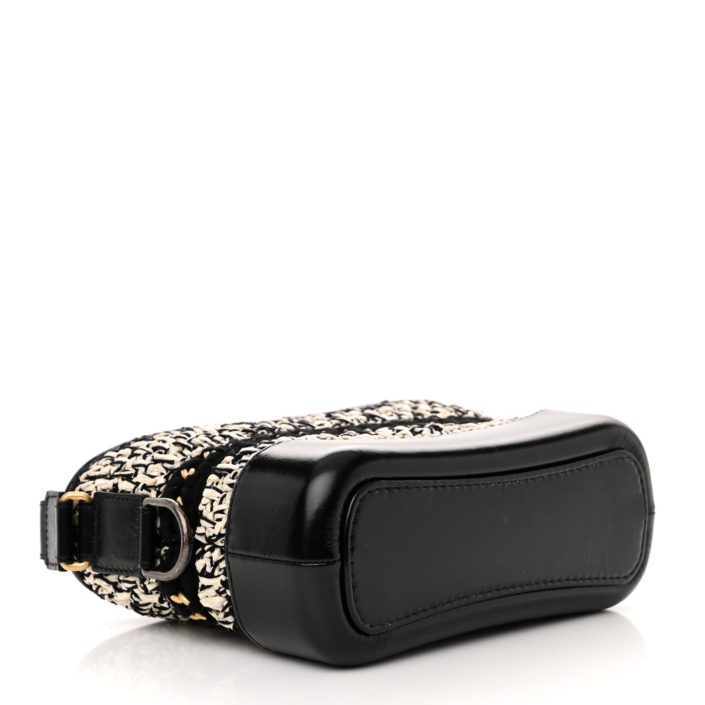Cotton Raffia Calfskin Small Gabrielle Hobo Black White