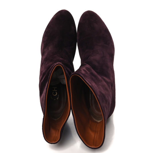 Suede Calfskin CC Short Boots 37 Burgundy