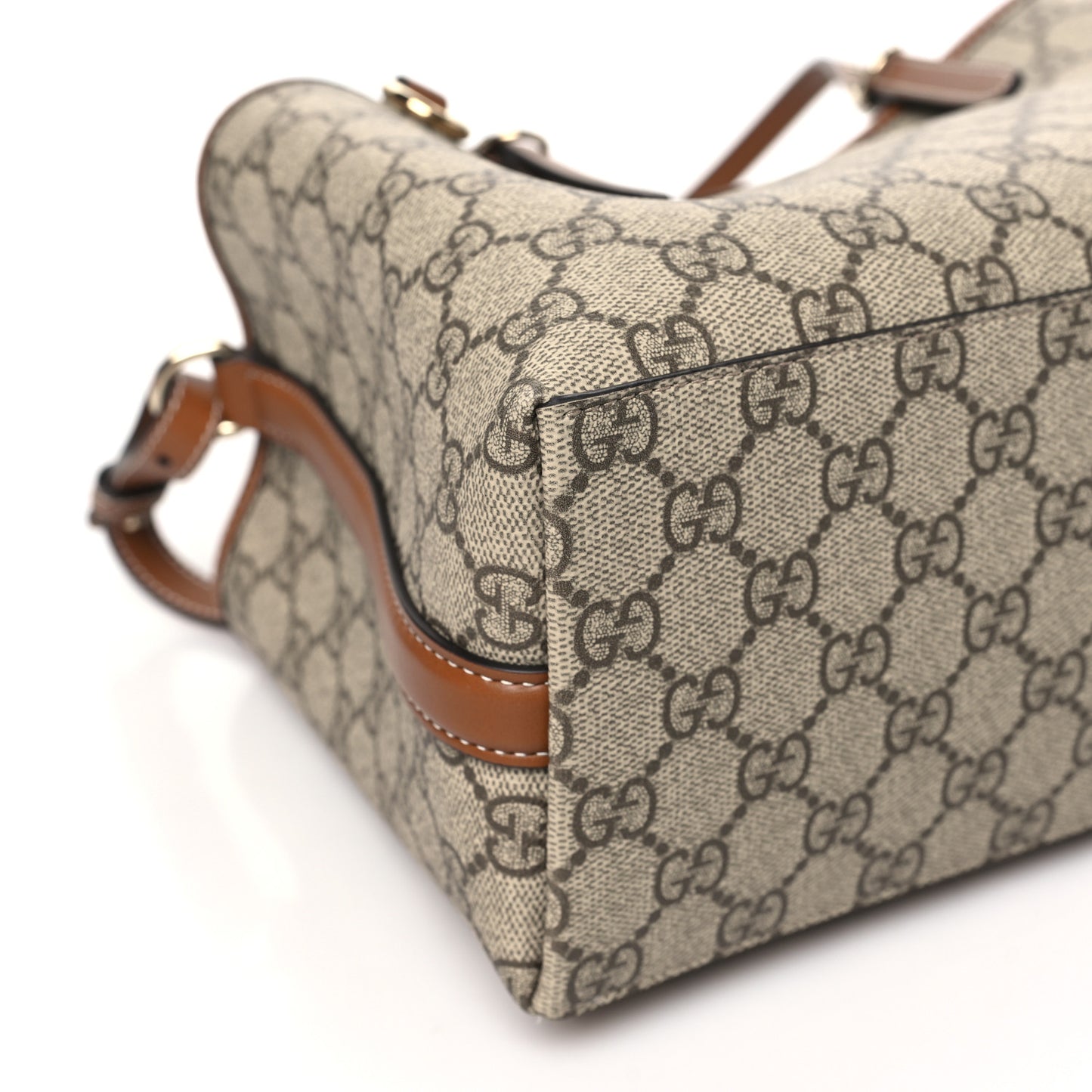 GG Supreme Monogram Emblem Small Tote Bag Beige Dark Brown