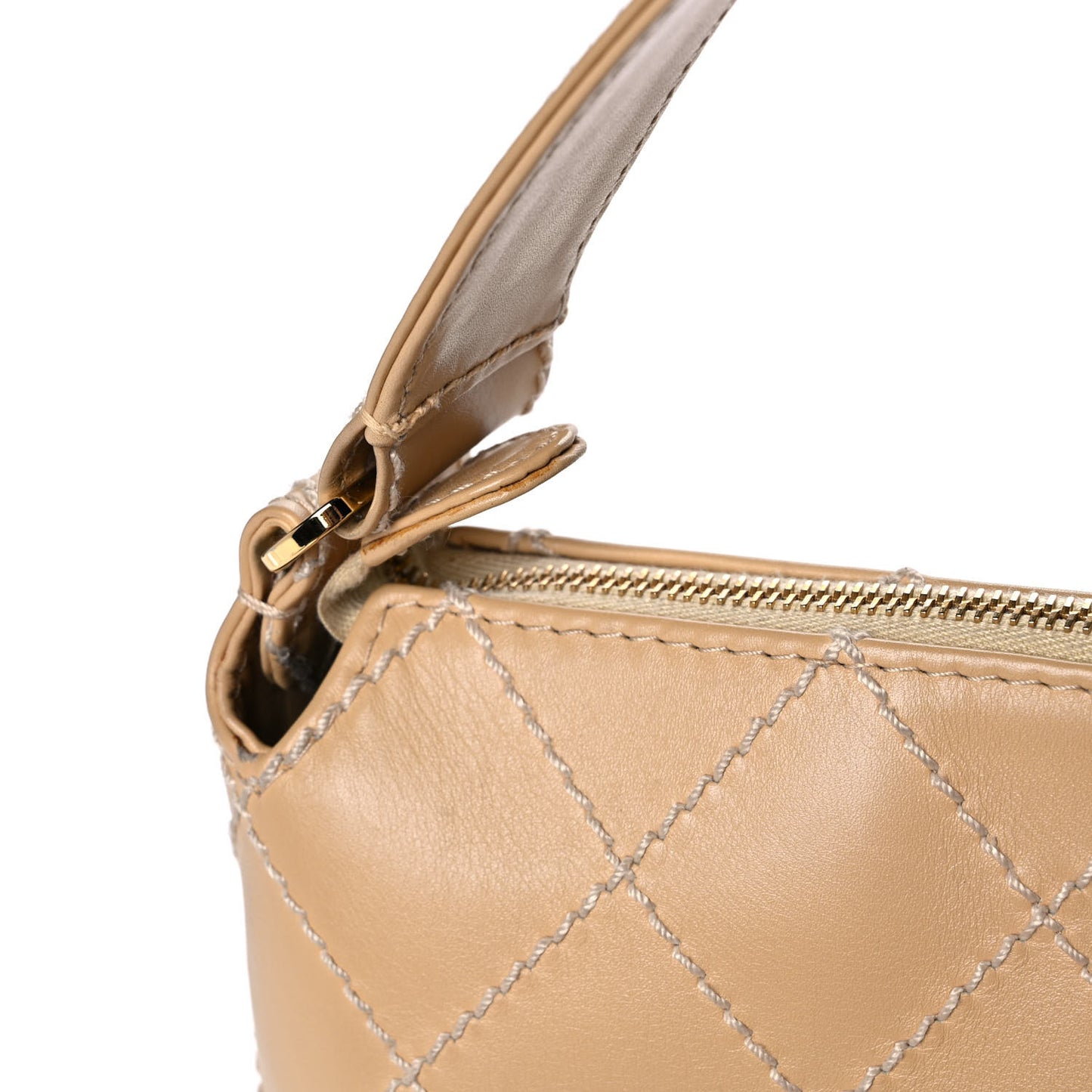 Calfskin Stitched Shoulder Bag Beige