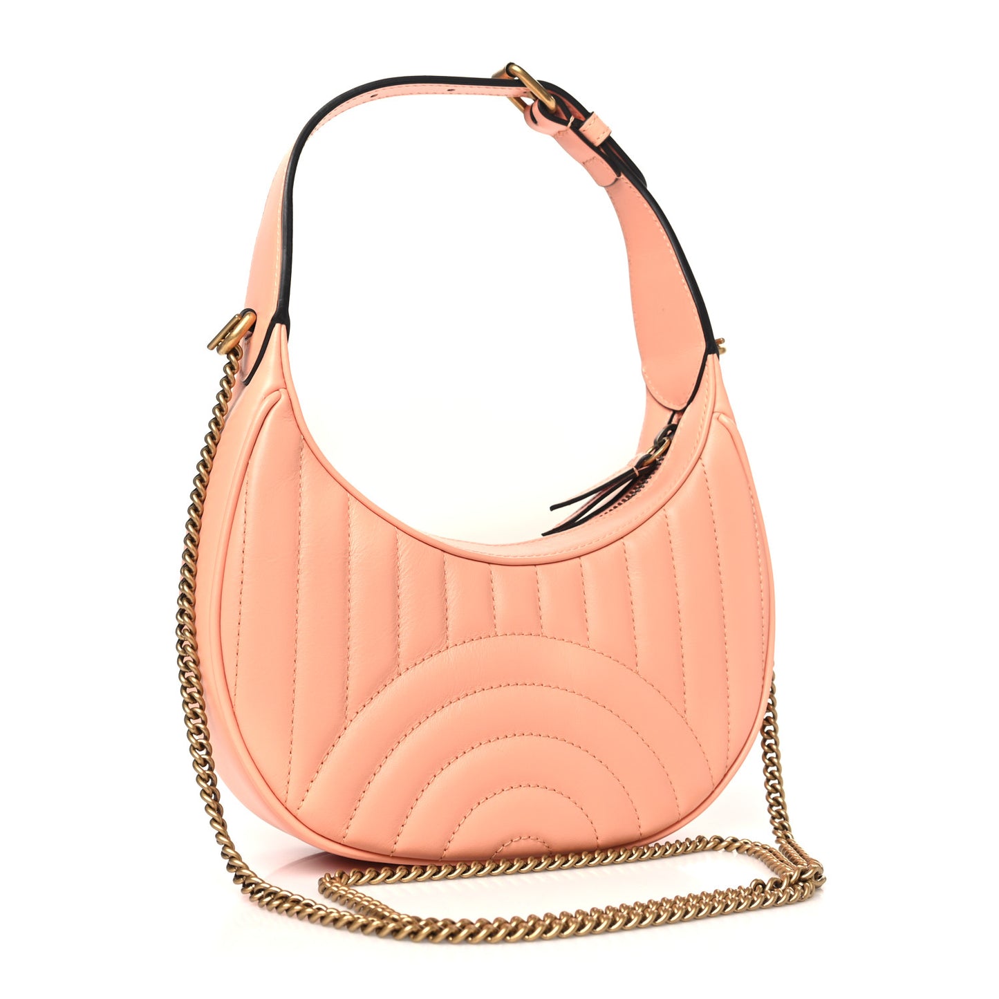 Calfskin Vertical Ring Matelasse Mini GG Marmont Half Moon Hobo Peachy Chic