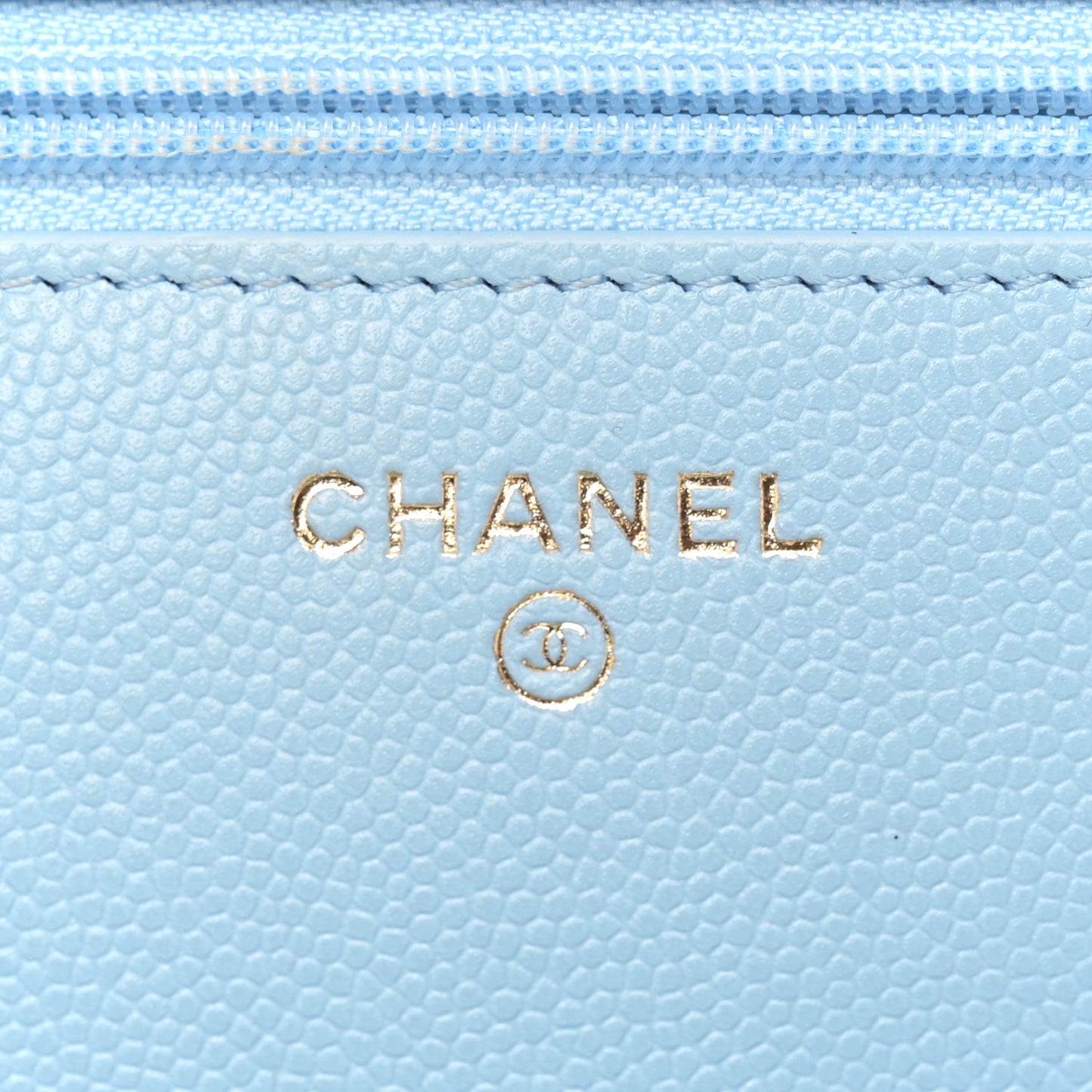 Caviar Quilted Crystal CC Wallet On Chain WOC Light Blue