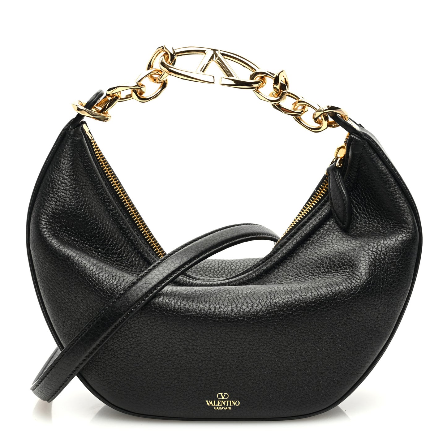 Grainy Calfskin Small Vlogo Moon Hobo Bag Black