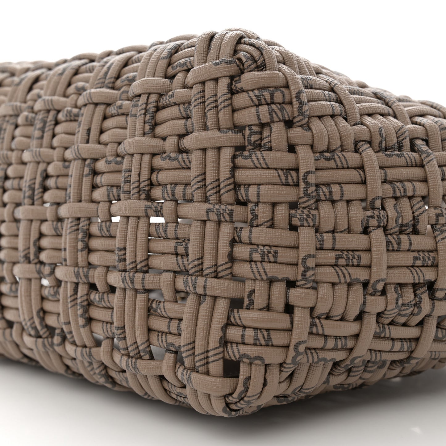 Varnished Faux Calfskin BB Monogram Braided XS Bistro Basket Beige
