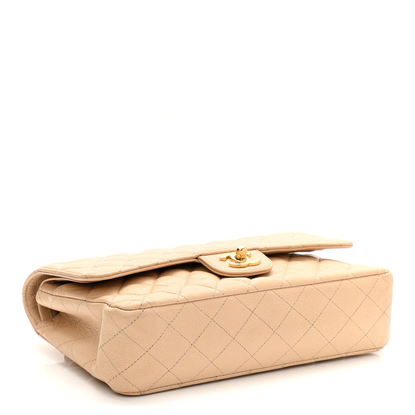 Caviar Quilted Medium Double Flap Beige Clair