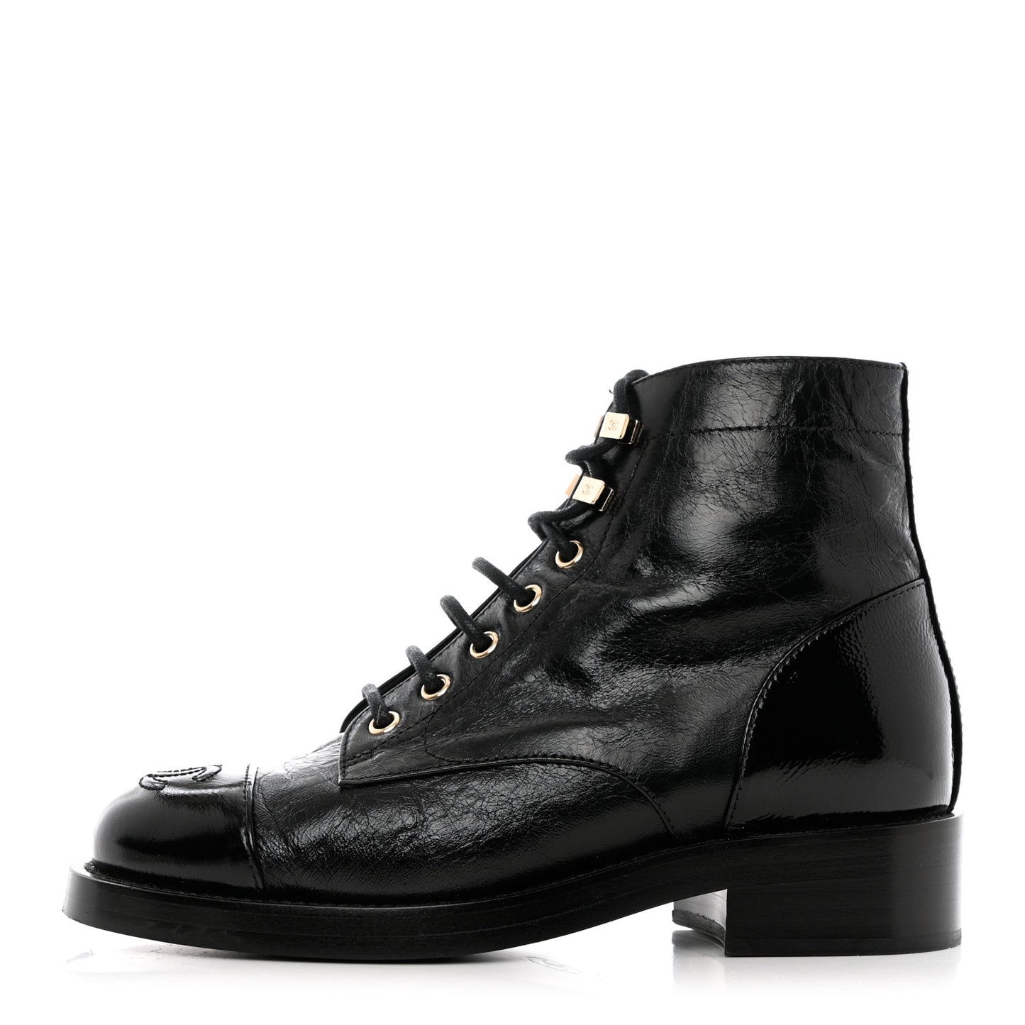Crumpled Lambskin Shiny Calfskin Combat Boots 35 Black
