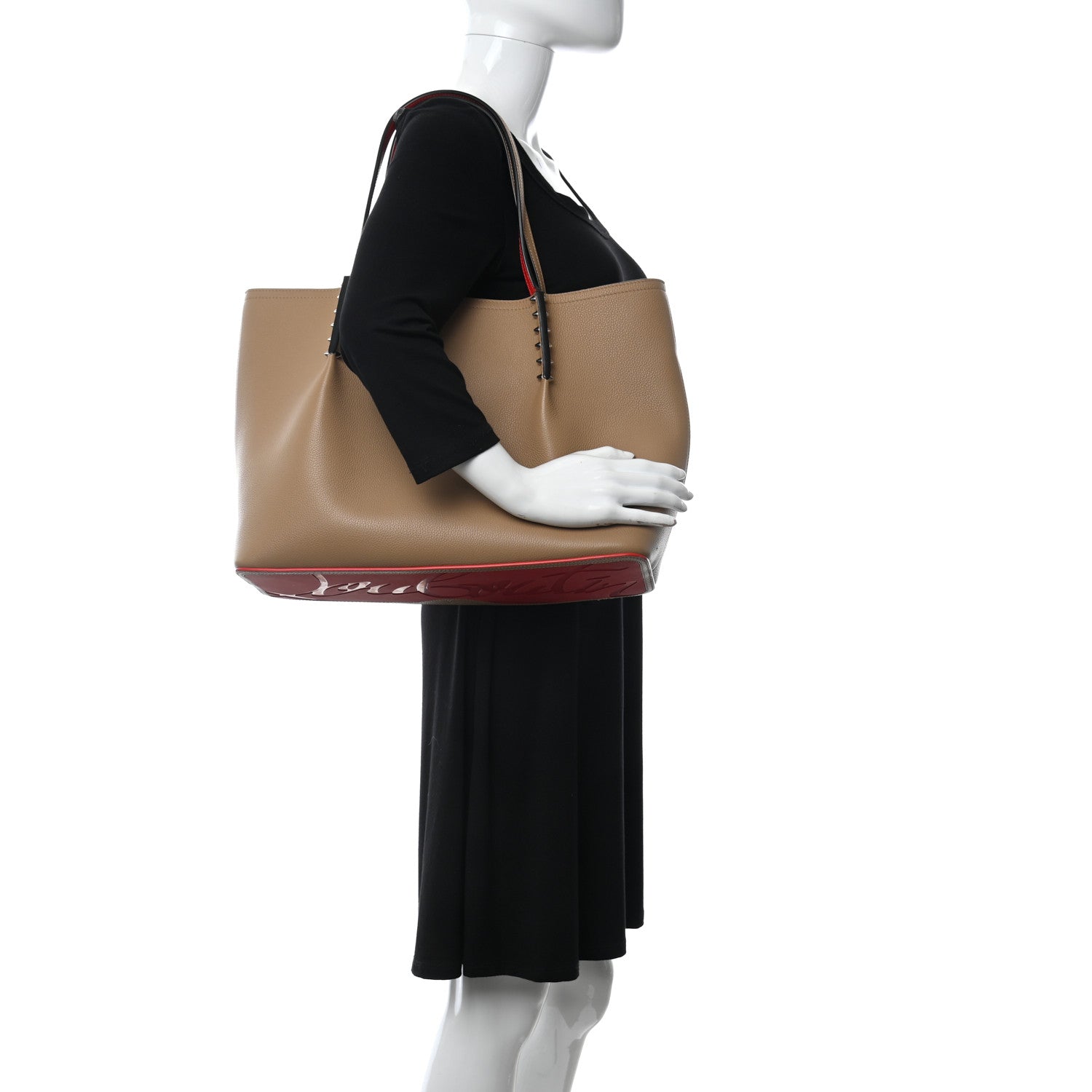 Christian Louboutin Calfskin Large Cabarock Spikes Tote Nude 2 of 9