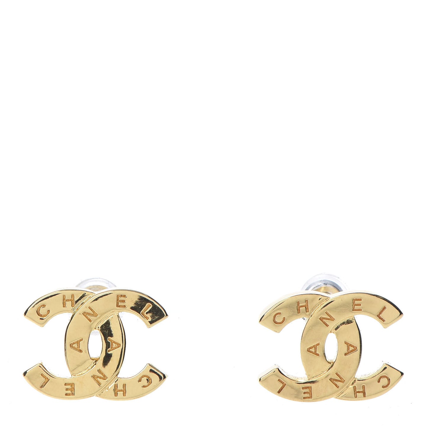 Metal CC Paris Button Stud Earrings Gold