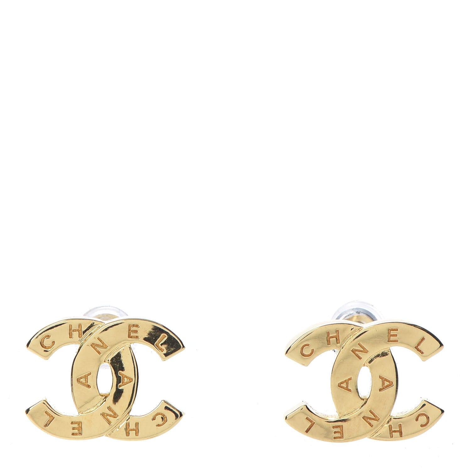 Chanel Metal CC Paris Button Stud Earrings Gold 1 of 5