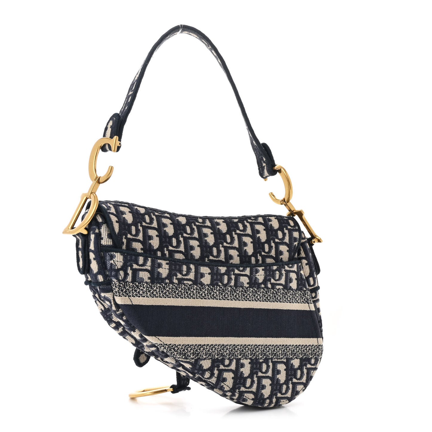 Oblique Embroidered Saddle Bag Blue