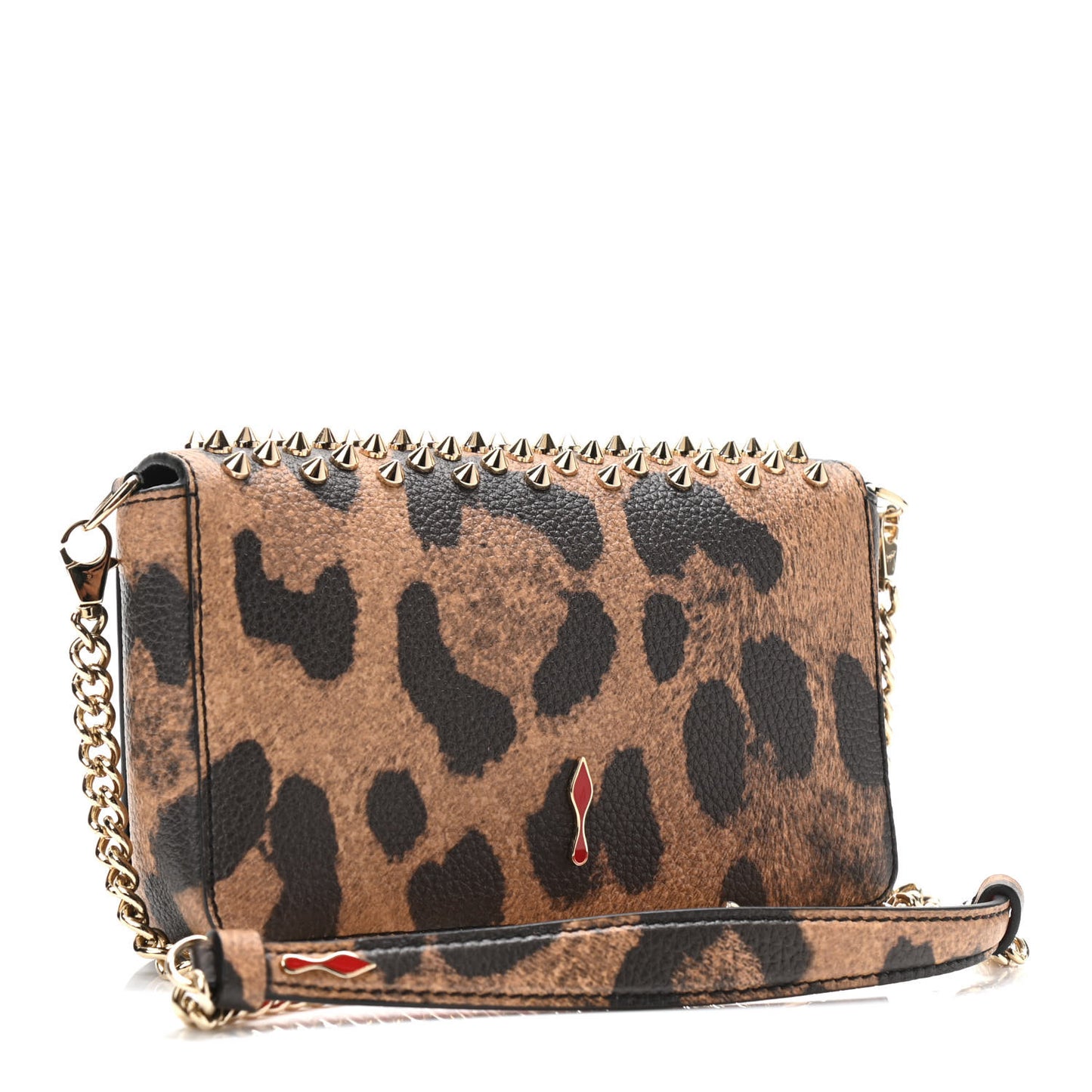 Calfskin Empire Leopard Spiked Zoompouch Crossbody Brown Gold