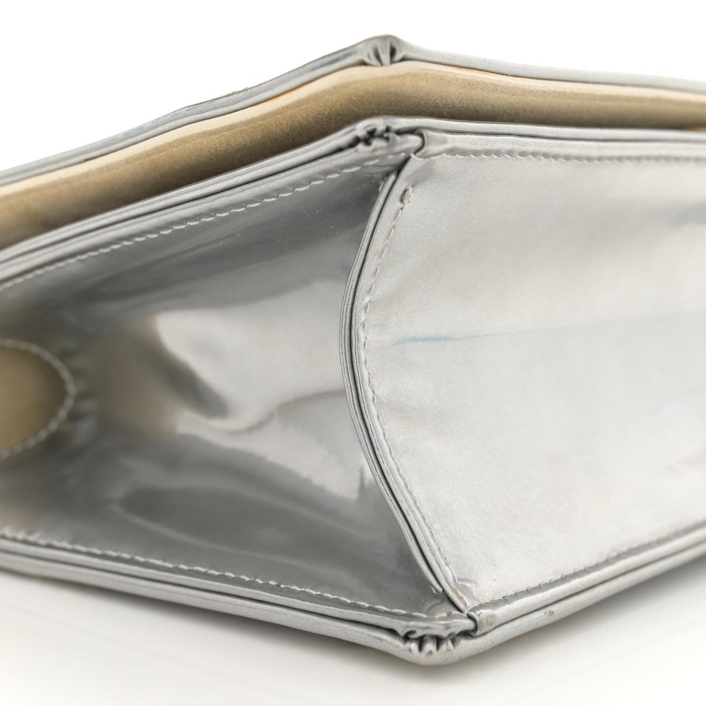 Metallic Patent Studded Small Diorama Flap Bag Silver