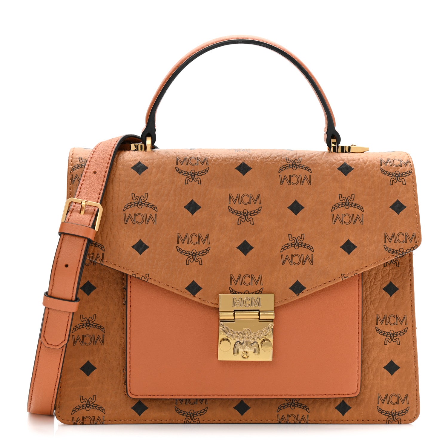 MCM Visetos Medium Patricia Pocket Satchel Cognac 1095557
