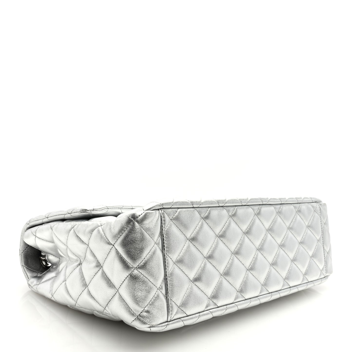 Metallic Lambskin Quilted XXL Travel Flap Bag Silver