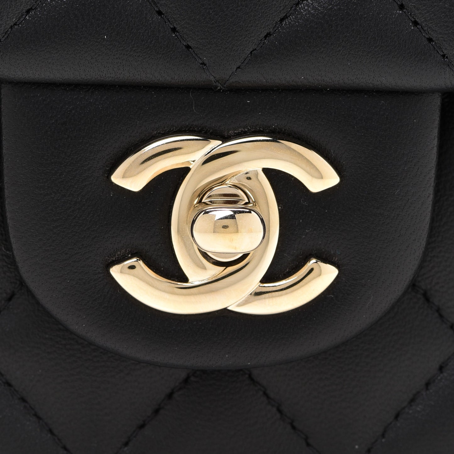 Lambskin Quilted Mini Top Handle Rectangular Flap Black