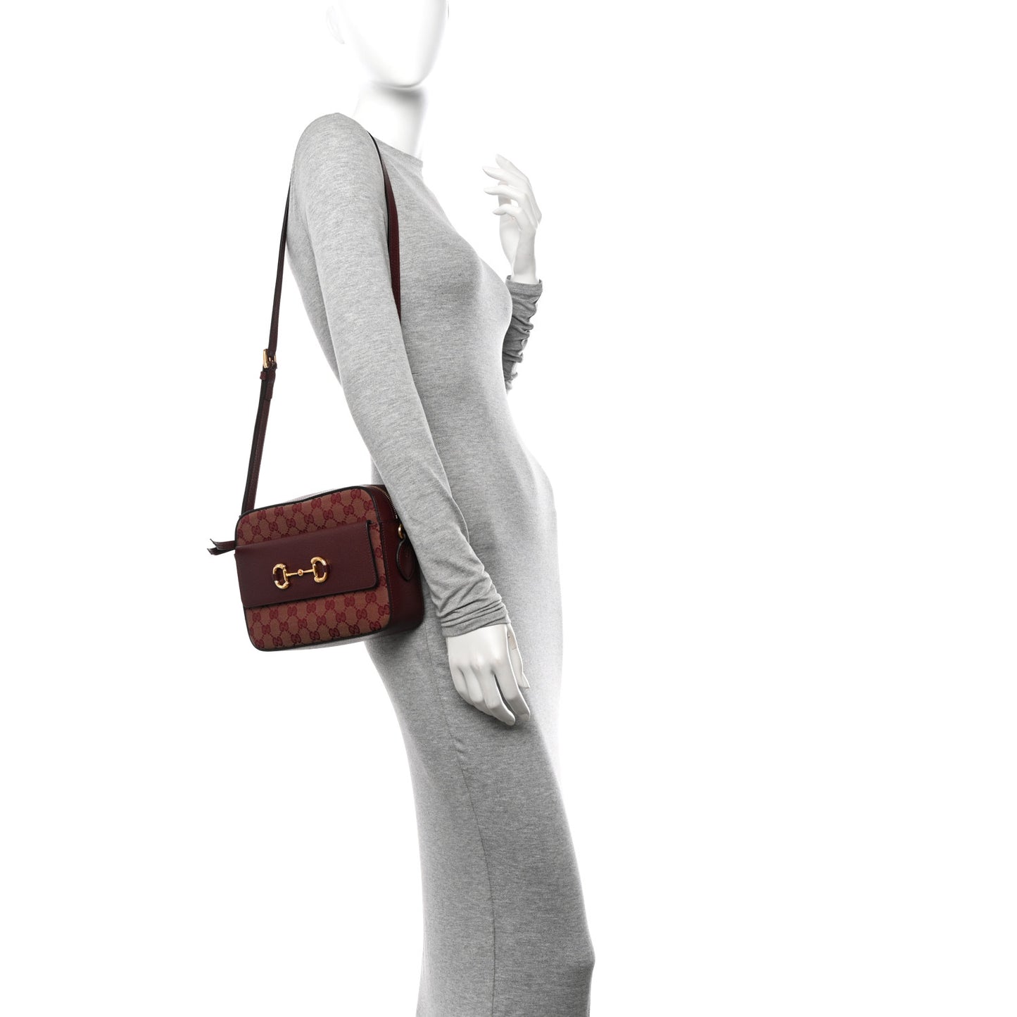 Monogram Textured Dollar Calfskin Small Horsebit 1955 Shoulder Bag Sahara Rubino Chardonnay