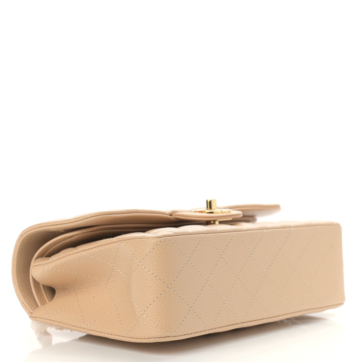 Caviar Quilted Small Double Flap Beige