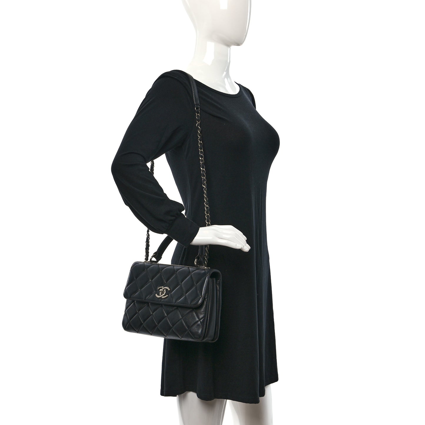 Lambskin Quilted Small Trendy CC Dual Handle Flap Bag Black