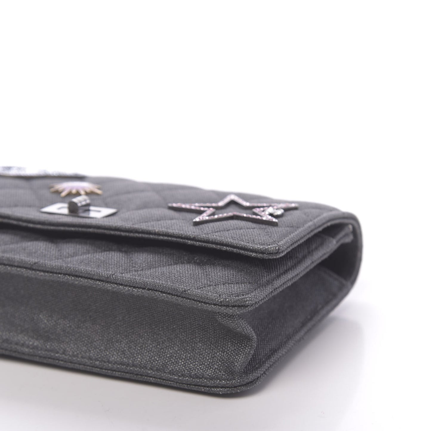 Metallic Canvas Quilted Space Charms Wallet On Chain WOC Grey