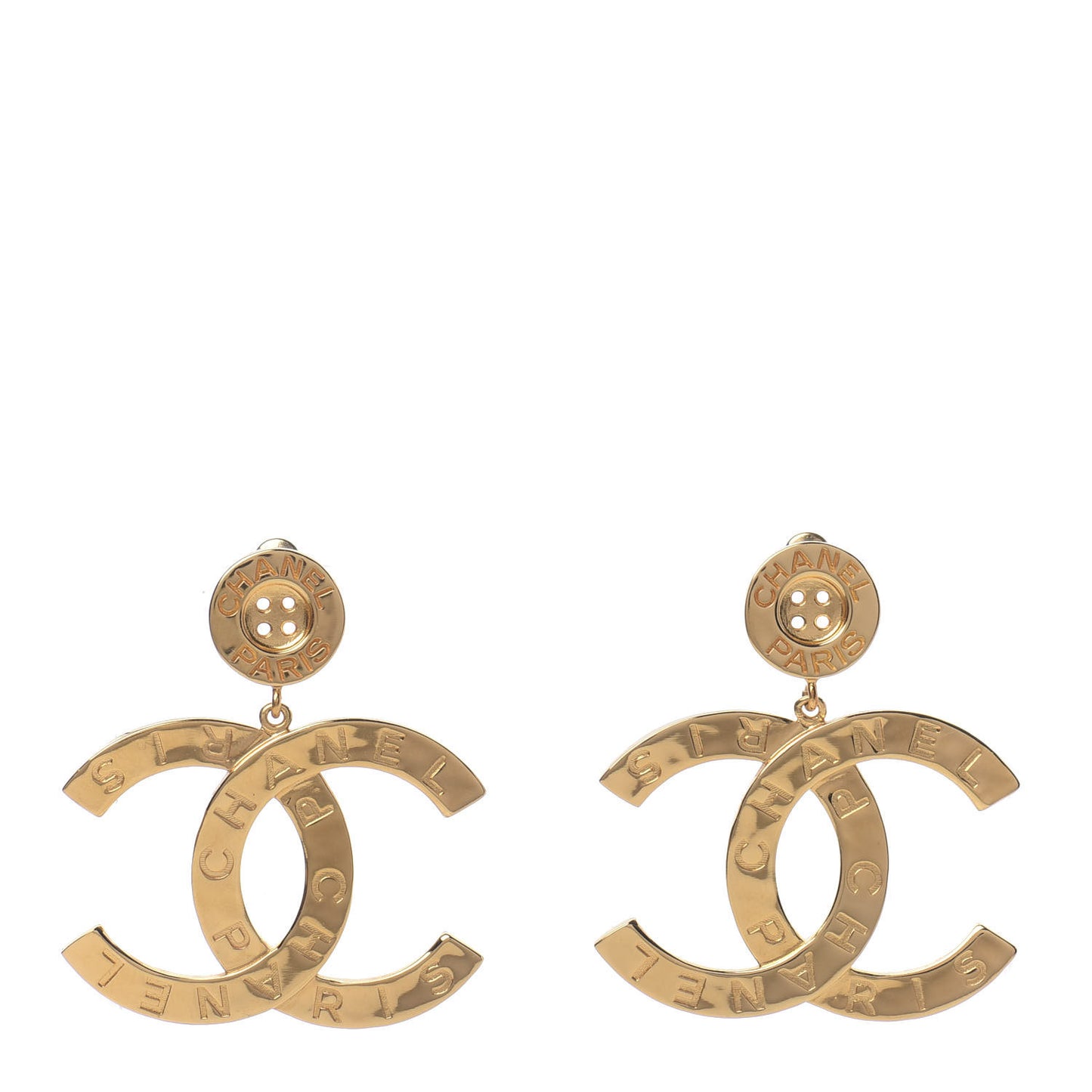 Metal Large Paris Button Earrings Gold