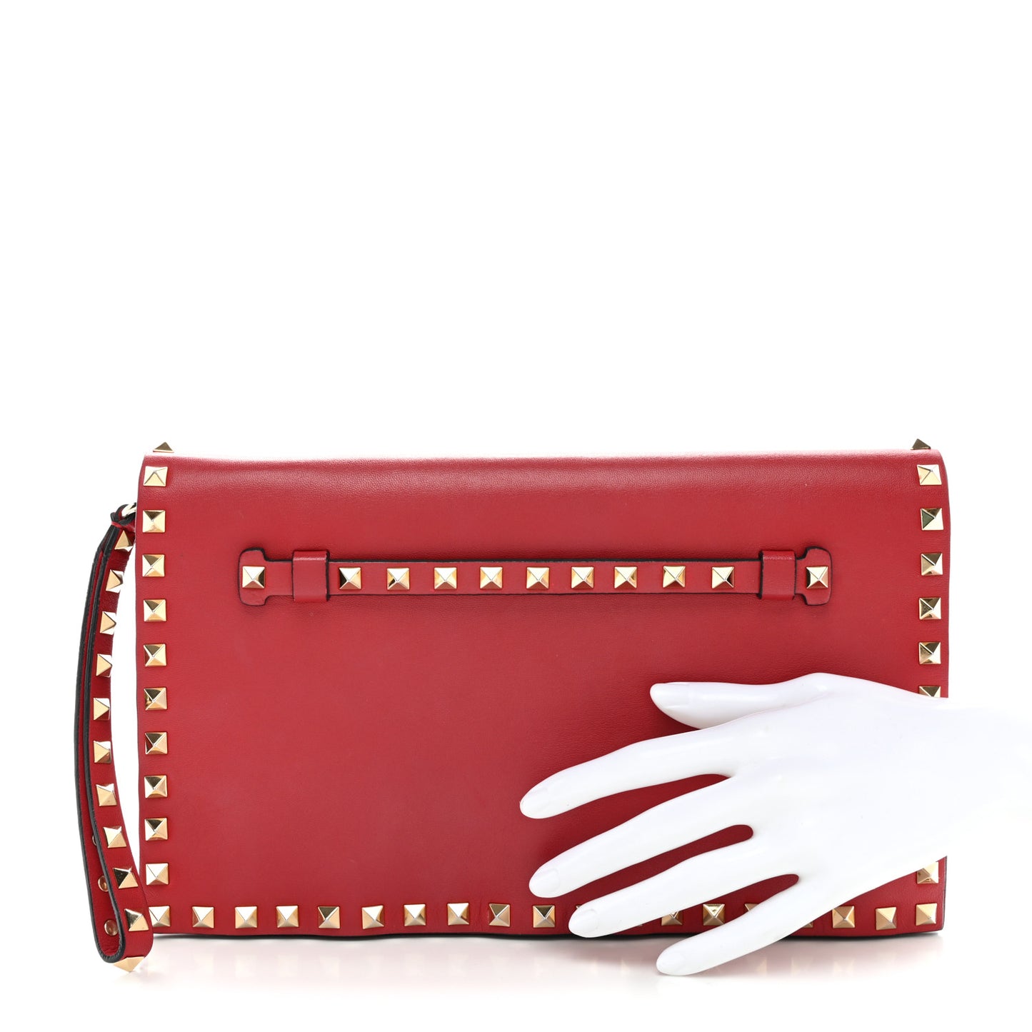 Nappa Rockstud Wristlet Clutch Rosso Valentino