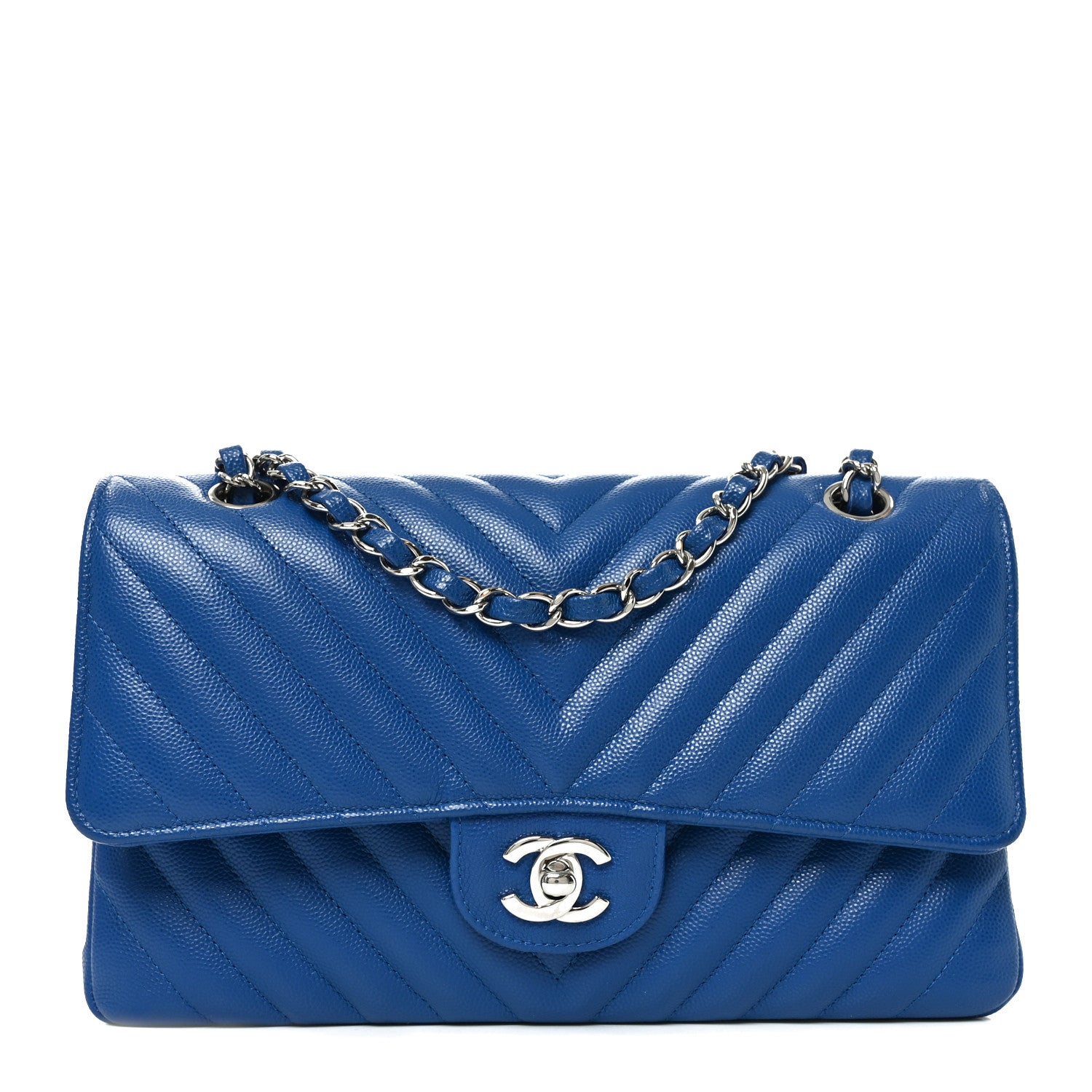 Chanel Caviar Chevron Quilted Medium Double Flap Blue 1889589