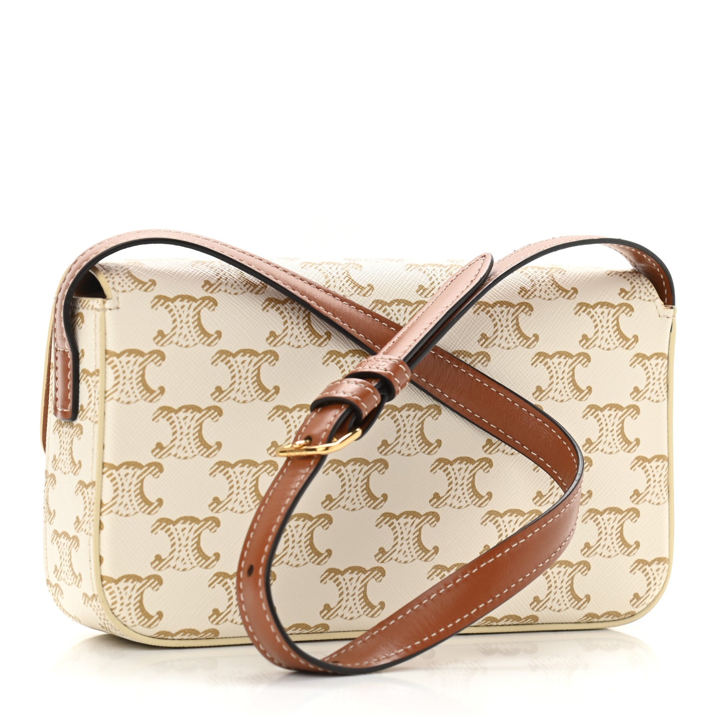 Canvas Calfskin Triomphe Shoulder Bag White