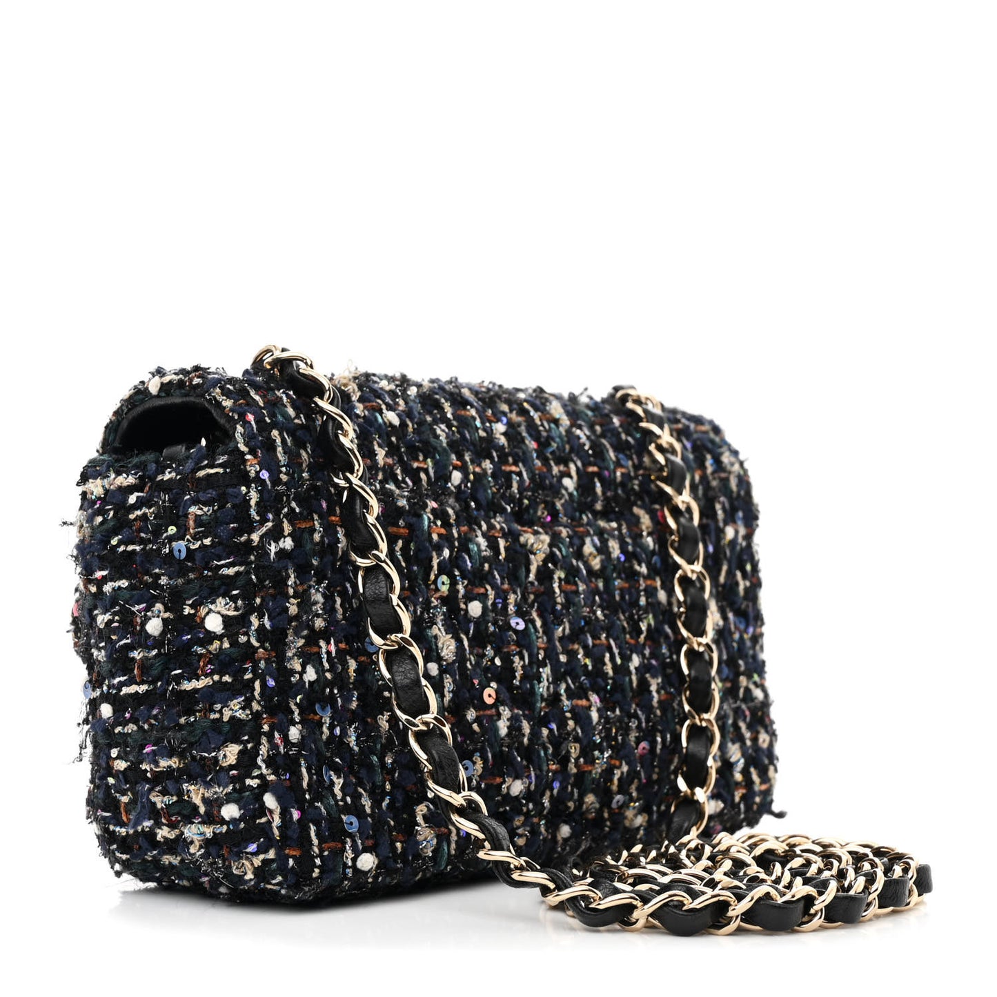 Sequin Mini Rectangular Single Flap Navy Blue Multicolor
