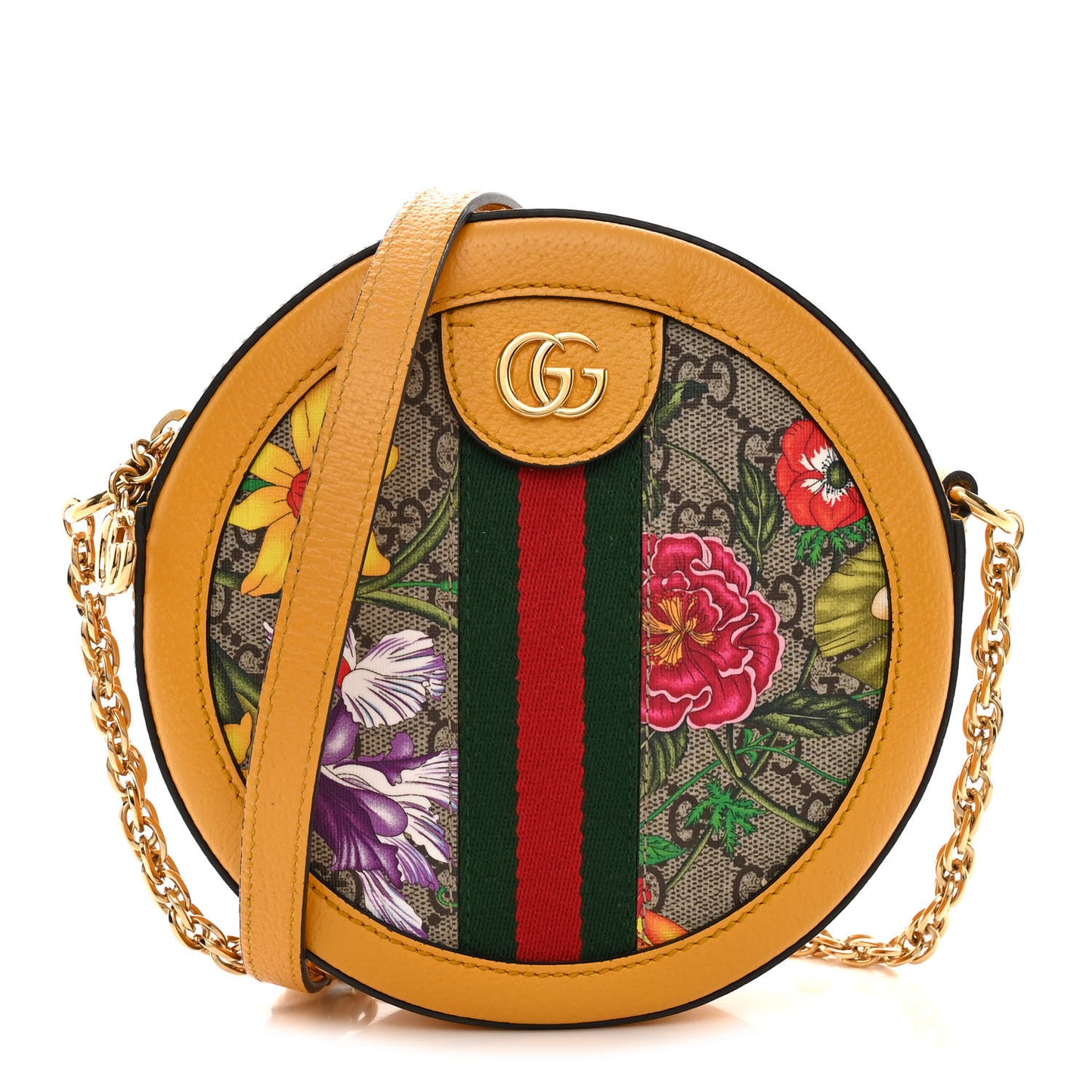 GG Supreme Monogram Flora Web Mini Ophidia Round Shoulder Bag Beige Multicolor Crop