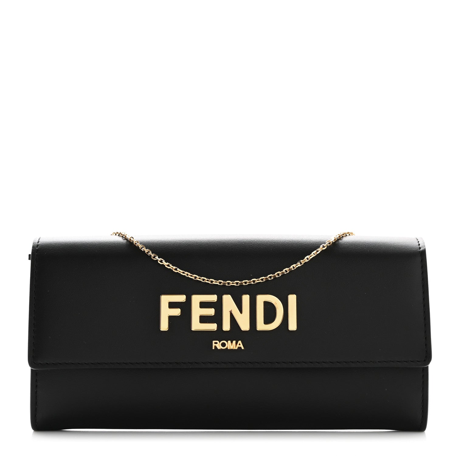 Fendi Vitello Kyoto Metal Fendi Roma Logo Chain Continental Wallet
