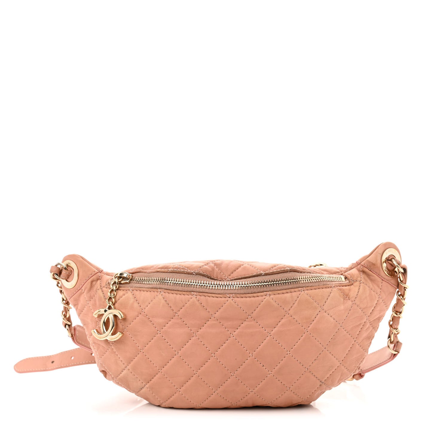 Calfskin Quilted Banane Waist Bag Fanny Pack Pink