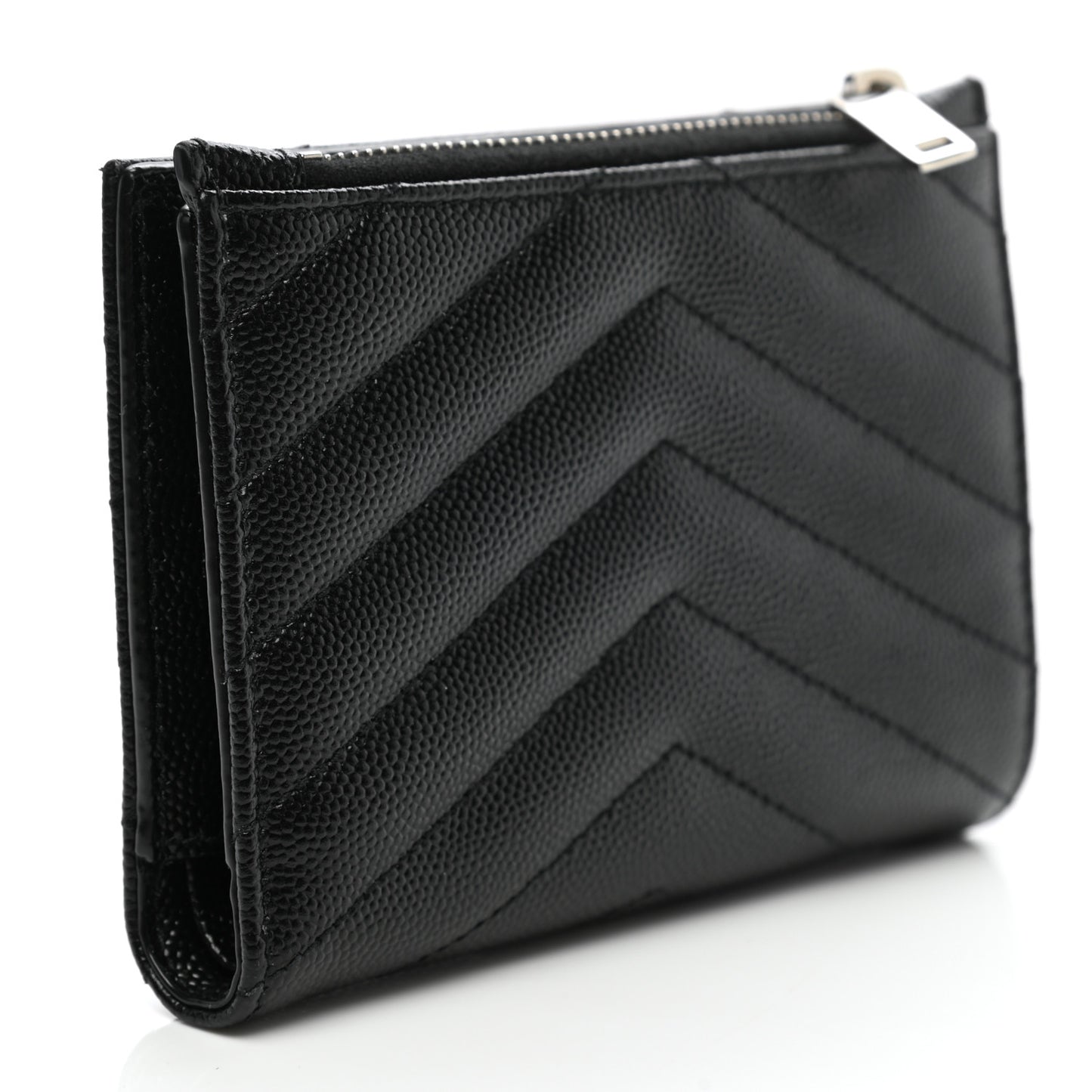 Grain De Poudre Matelasse Chevron Monogram Zipped Two-Part Wallet Black