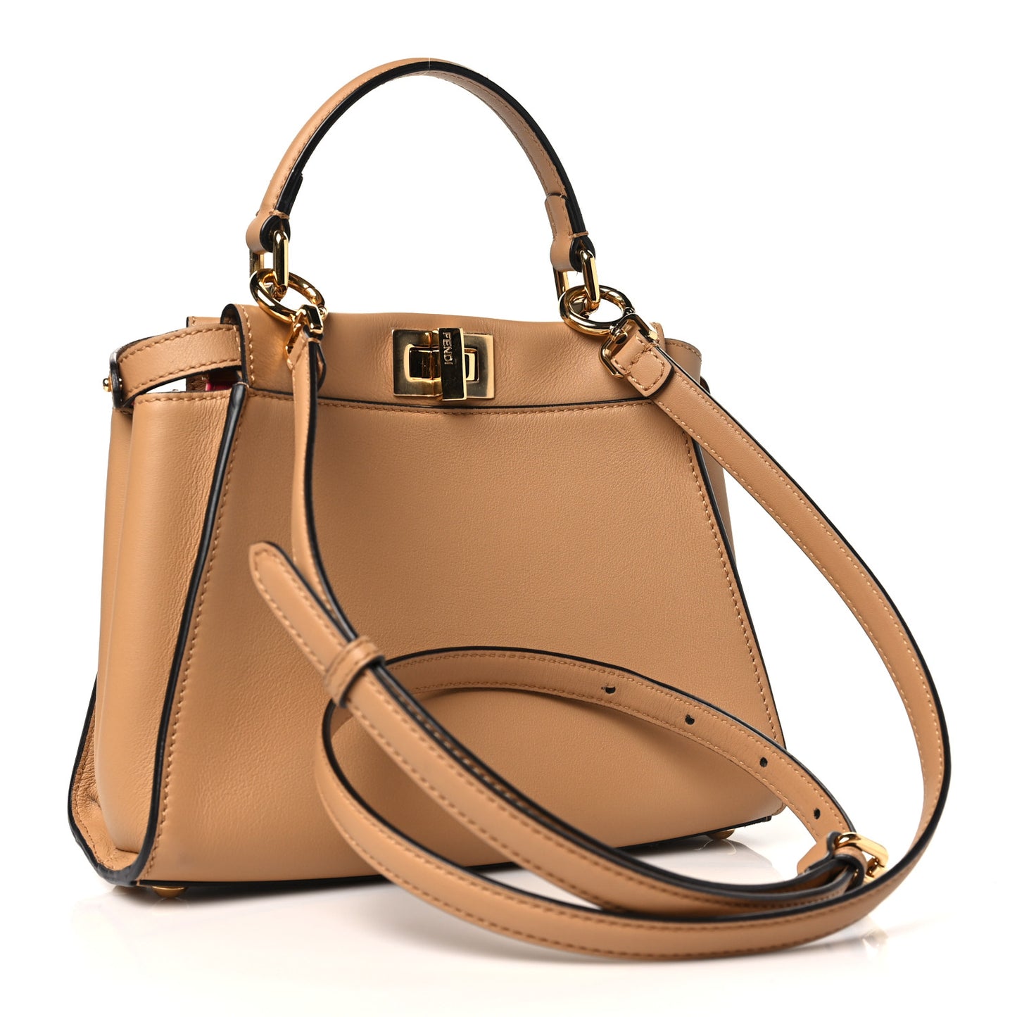 Vitello Seta Nappa FF Embossed Mini Peekaboo Iconic Satchel Miele Scuro