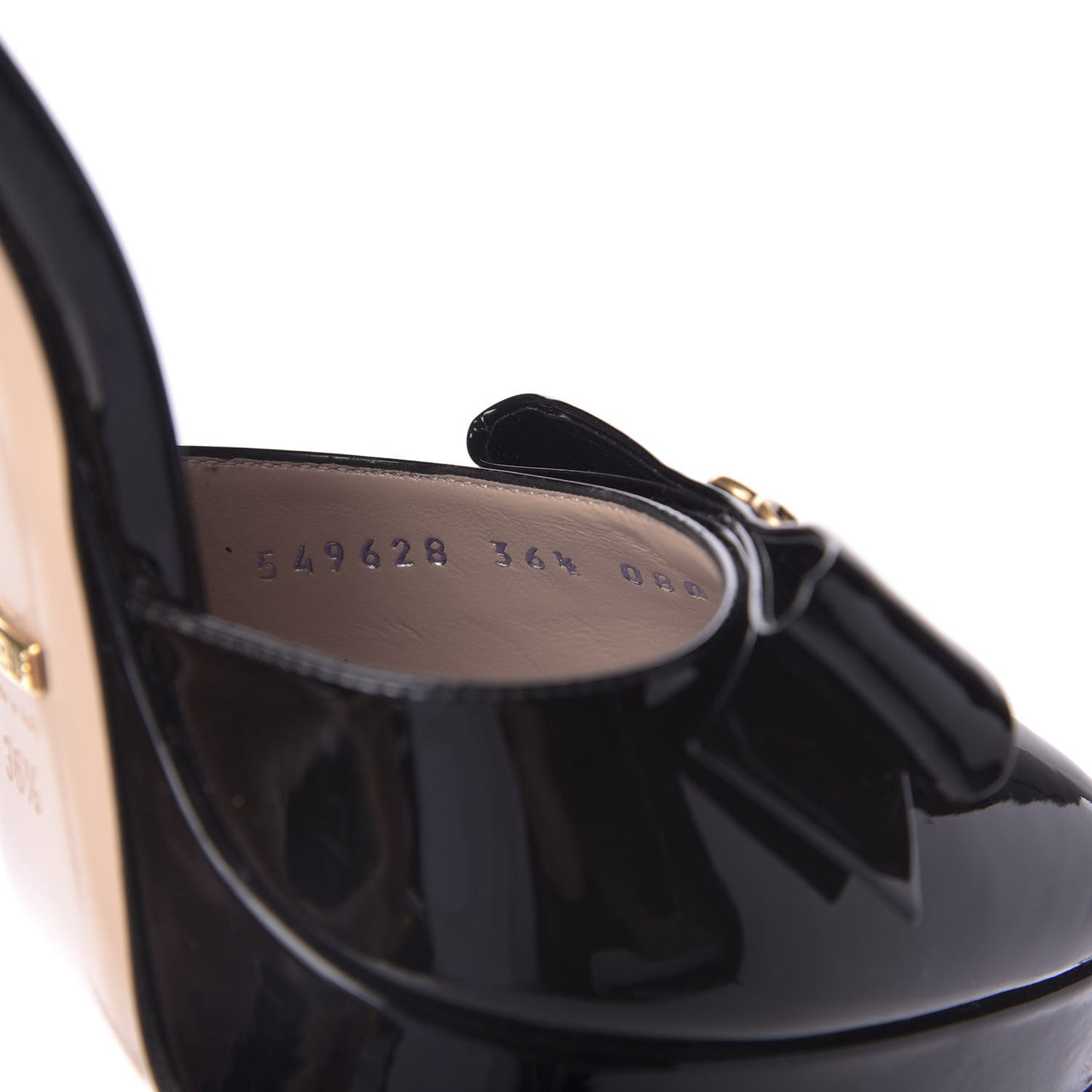 Patent Crystal GG Bow Sadie Spike Ankle Strap d'Orsay Platform High Heel Pumps 36.5 Black