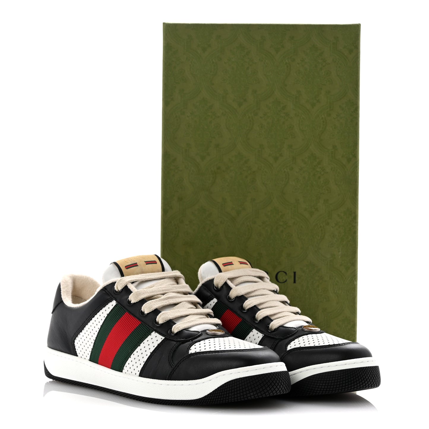 Calfskin Web Mens Screener Sneakers 7.5 Black White