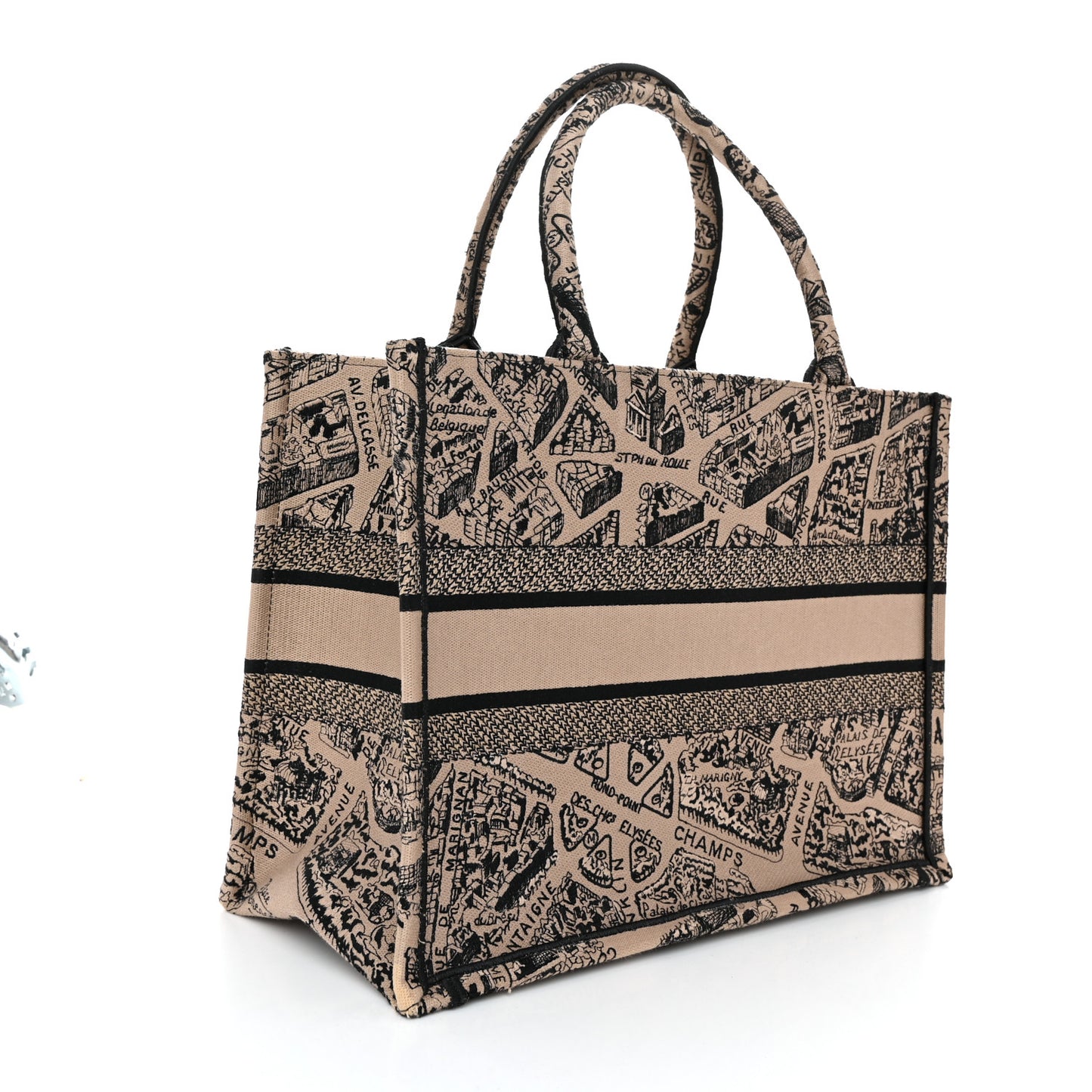 Canvas Embroidered Medium Plan De Paris Book Tote Beige Multi