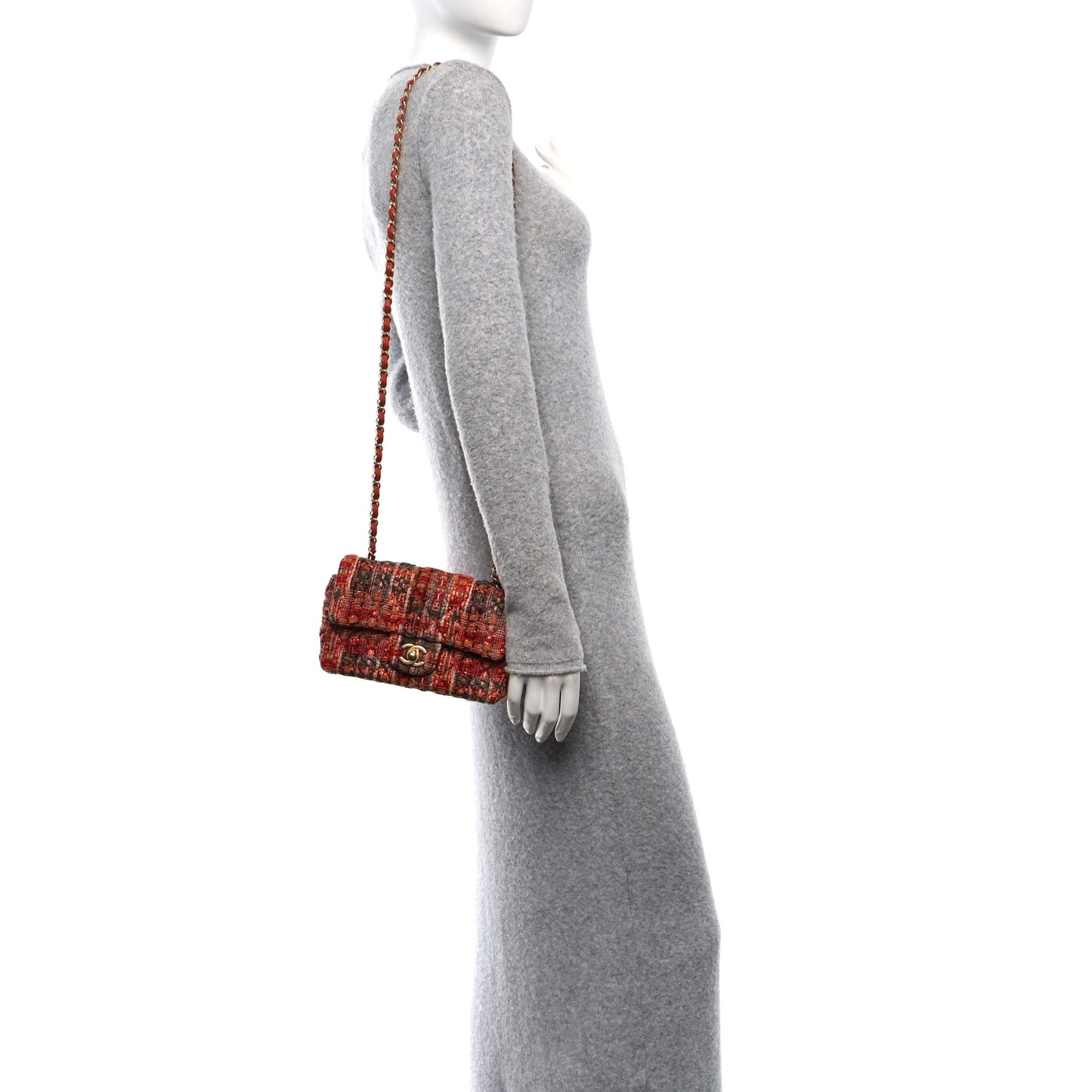 Tweed Quilted Mini Rectangular Flap Orange Multicolor