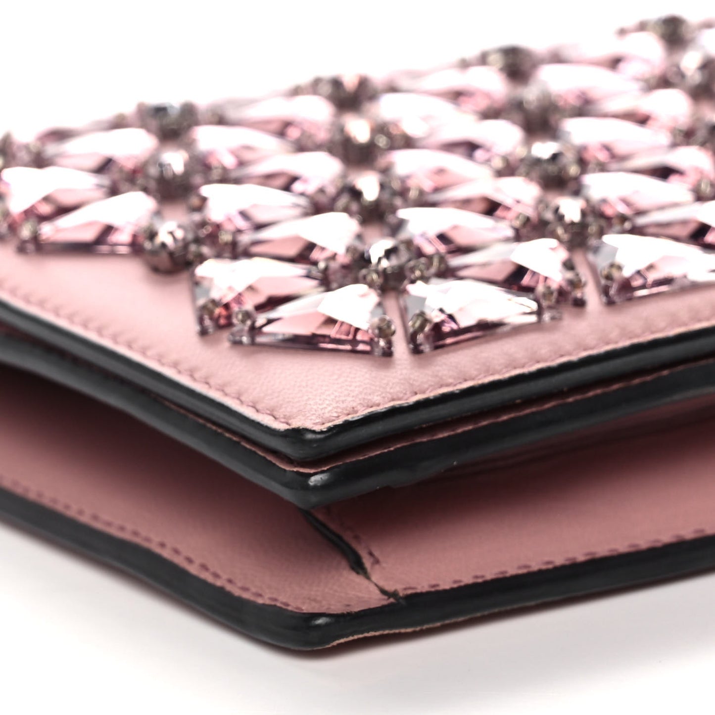 Nappa Crystal Triangles Clutch Rose Baby Candy Rame