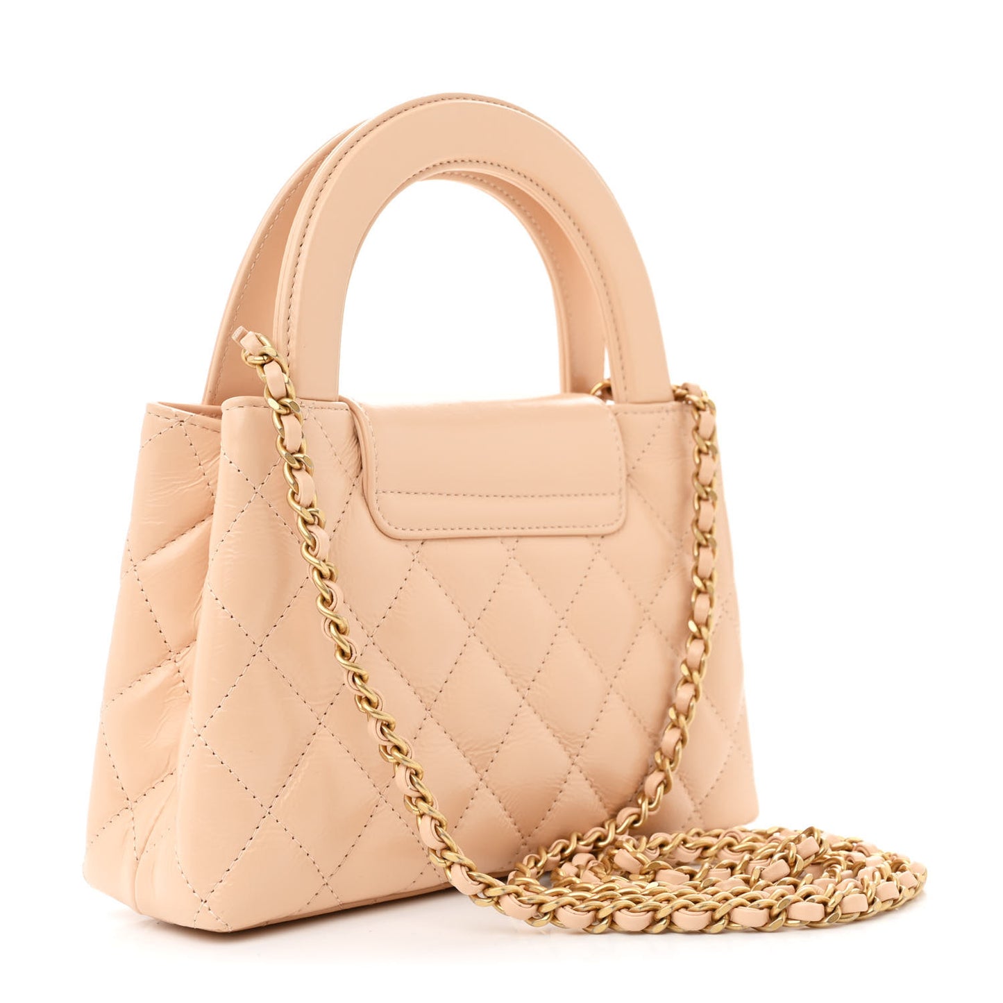Shiny Aged Calfskin Quilted Nano Kelly Shopper Beige