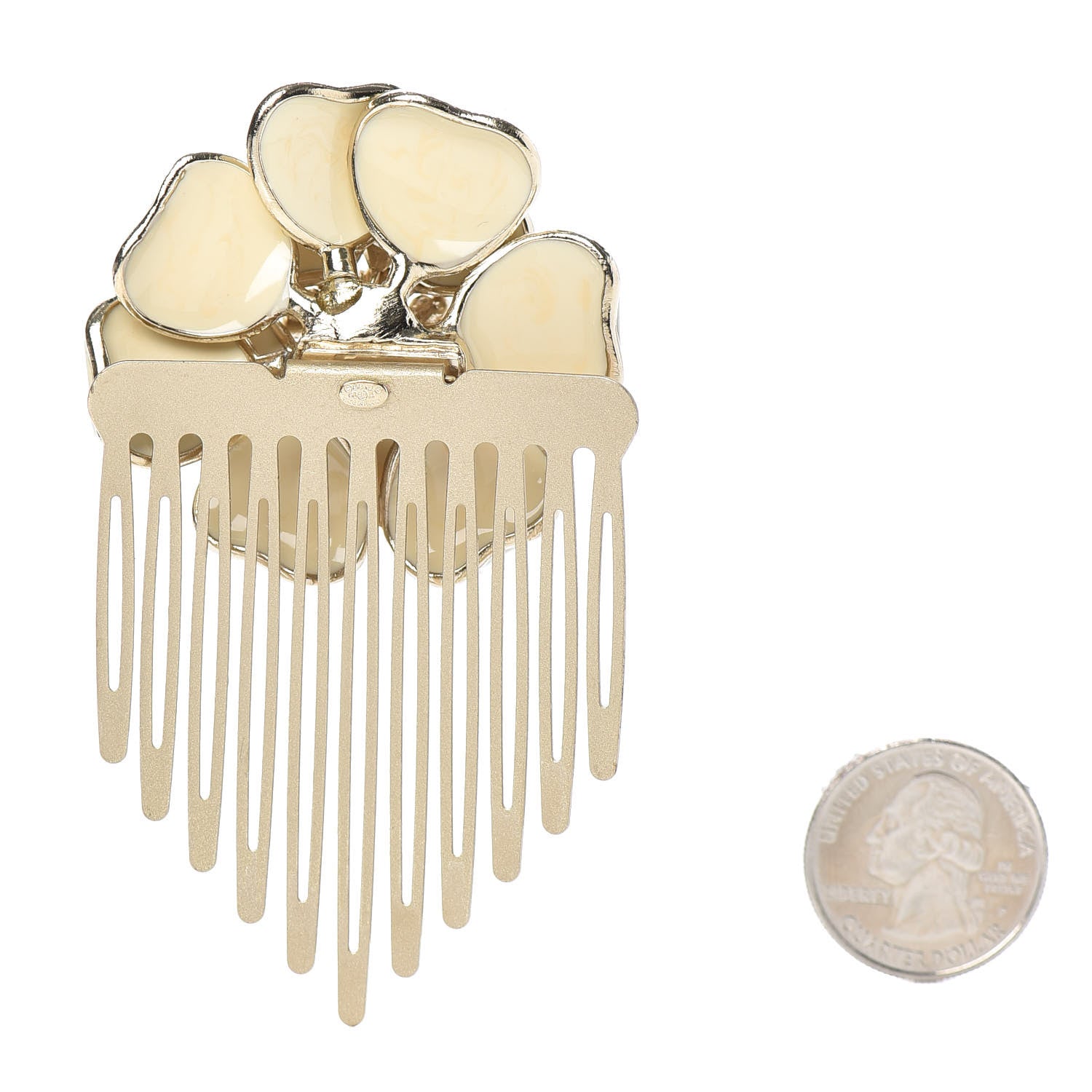 Chanel Resin Crystal CC Camellia Hair Comb Ivory 2 of 5