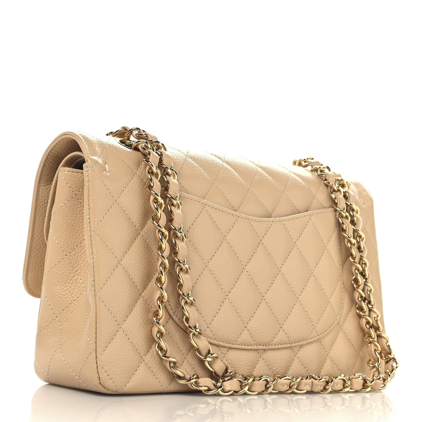 Caviar Quilted Medium Double Flap Beige