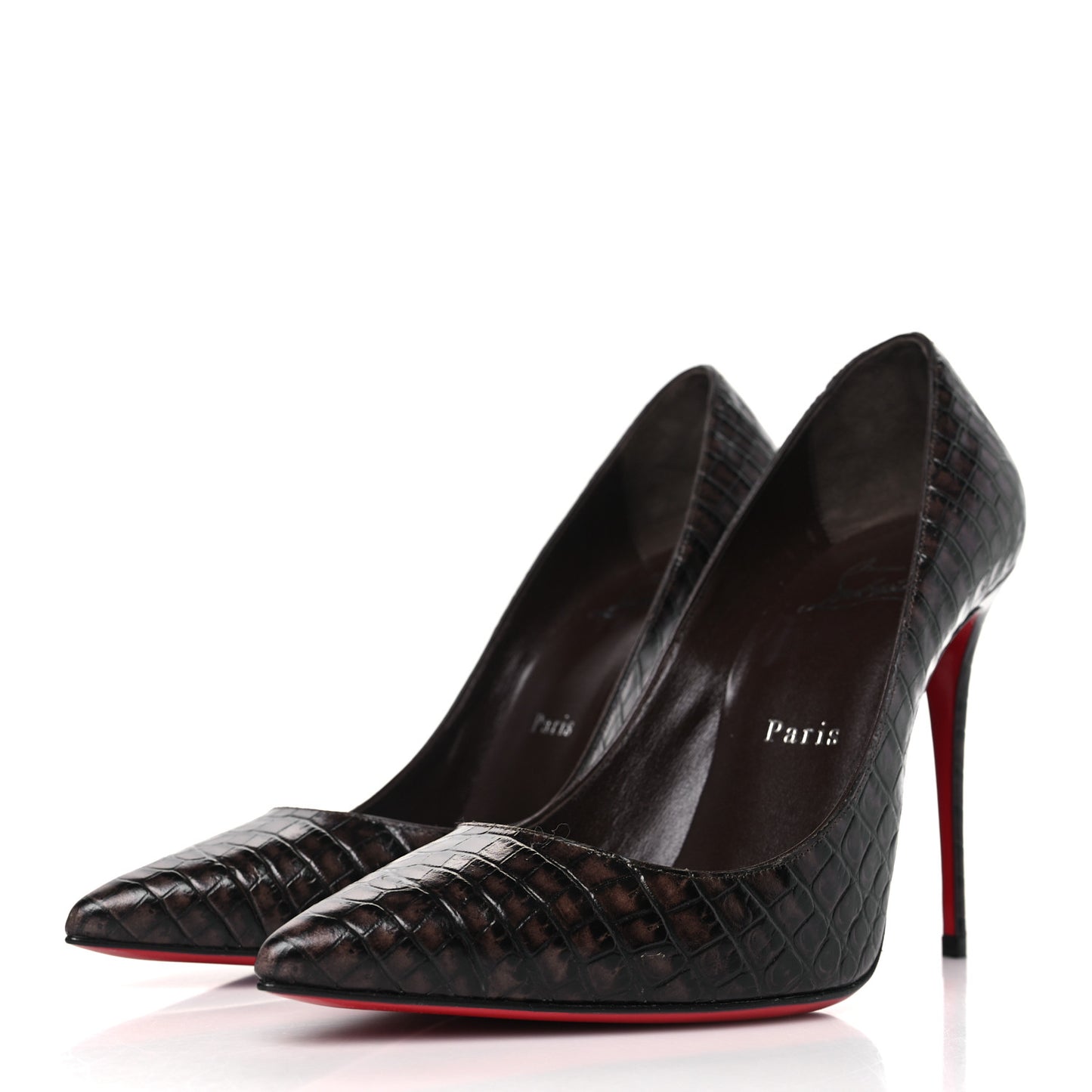 Calfskin Crocodile Embossed Kate 100 Pumps 38 Expresso