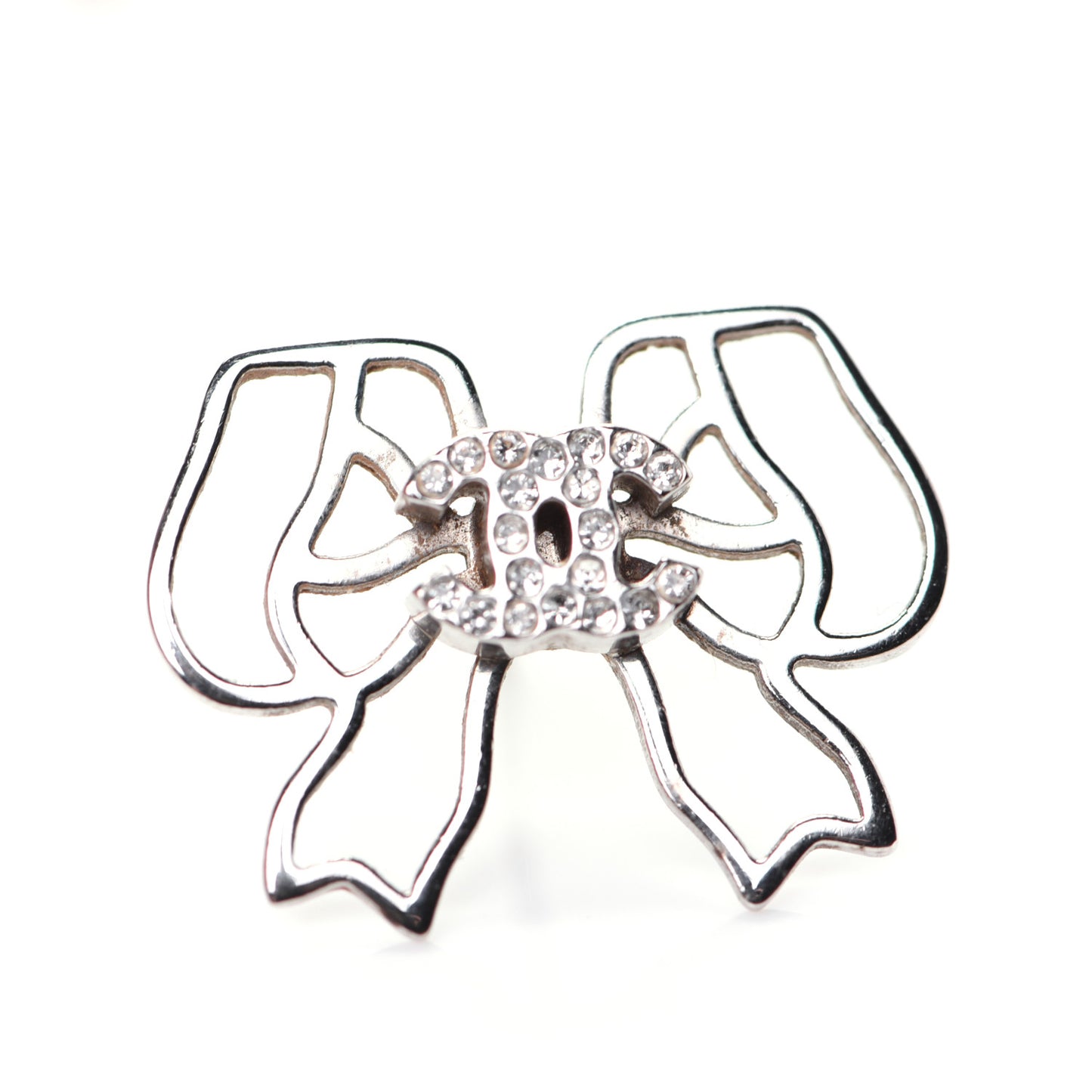 Crystal CC Bow Earrings Silver