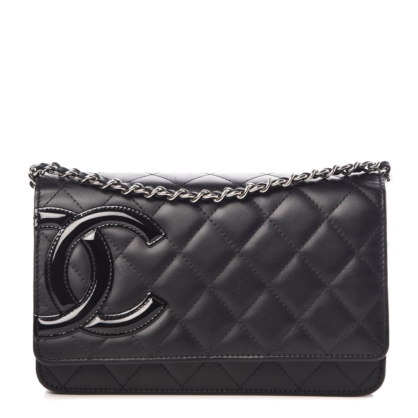 Calfskin Quilted Cambon Wallet On Chain WOC Black