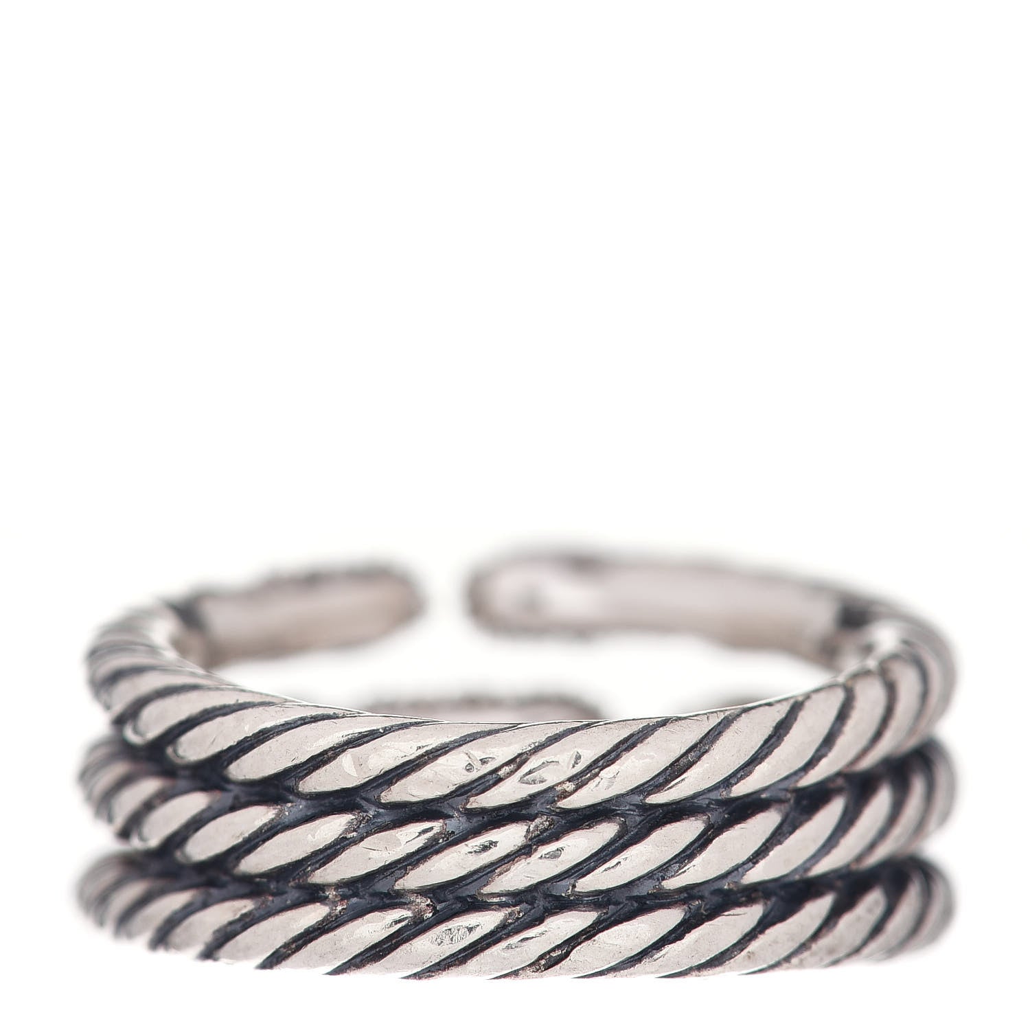 David Yurman Sterling Silver Diamond Willow Three Row Ring 53 6.25 3 of 4