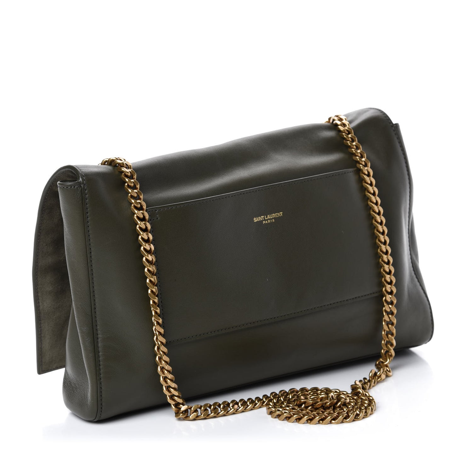 Smooth Calfskin Suede Medium Reversible Monogram Kate Satchel Olive