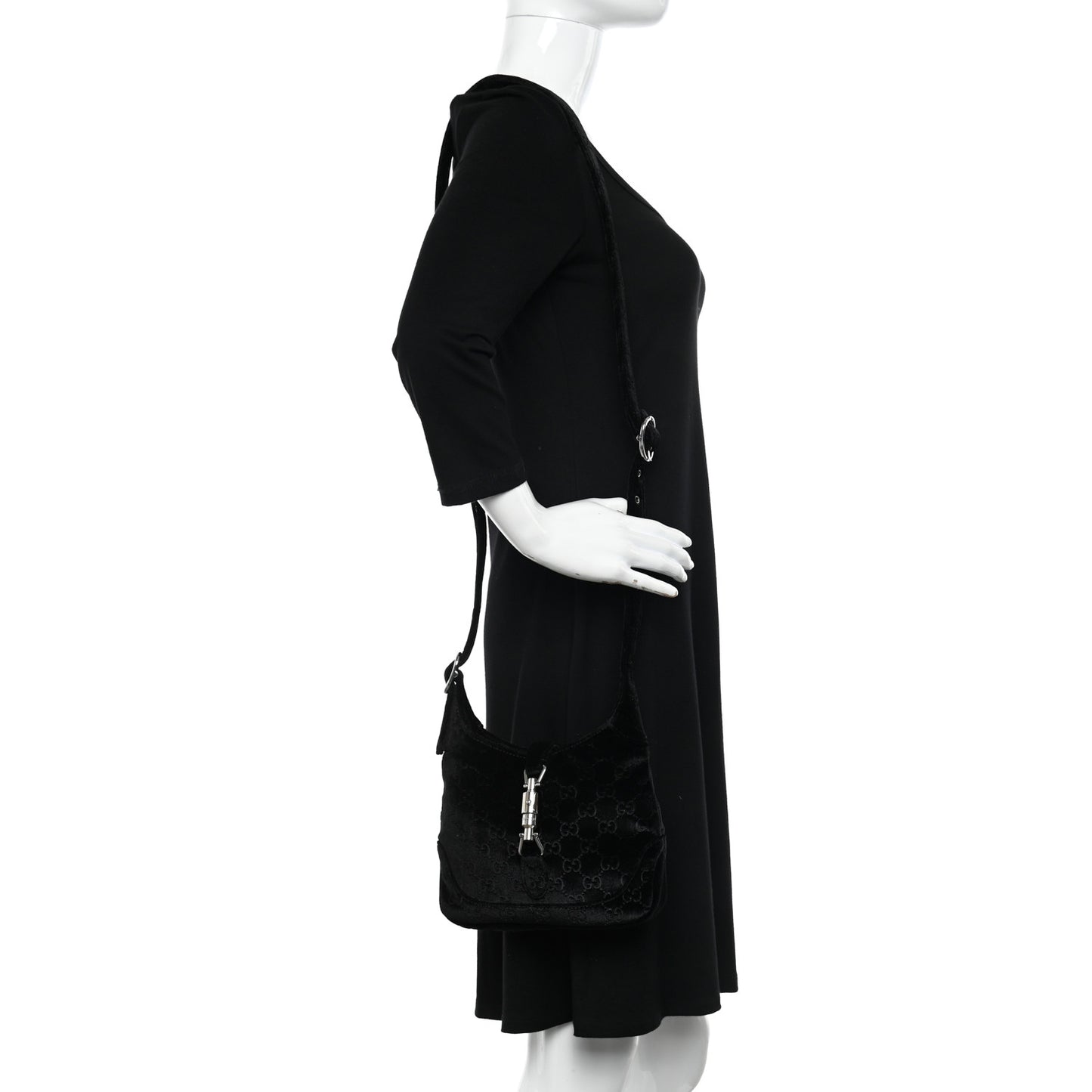 New Velvet Ashmir GG Monogram Small Jackie 1961 Hobo Black