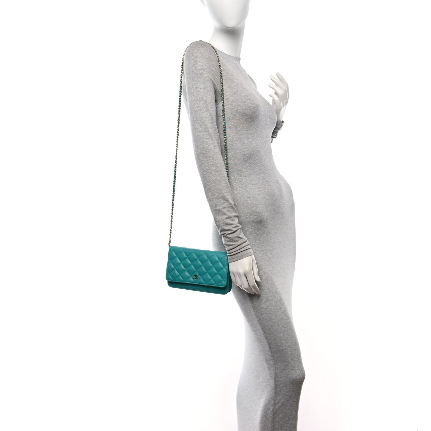 Caviar Quilted Wallet On Chain WOC Turquoise